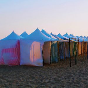 Tents at Nazare Beach in Portugal